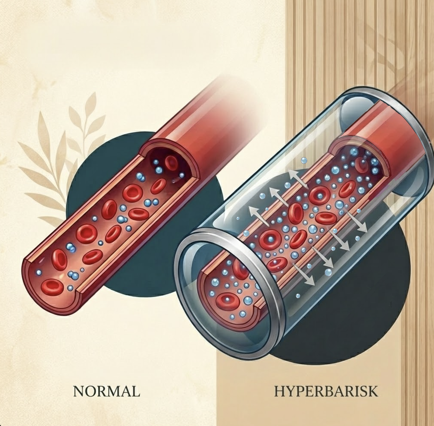 Illustration af ilt optagelse i kroppen under hyperbar iltbehandling